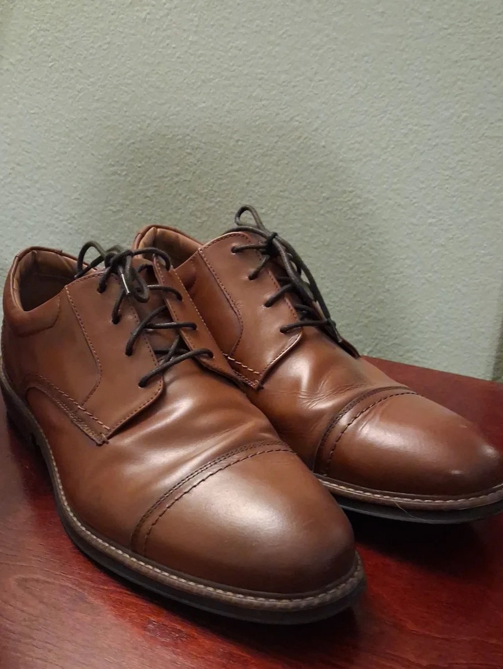 Nunn Bush Tan Brown Leather Cap-Toe Derby Dress Shoes
